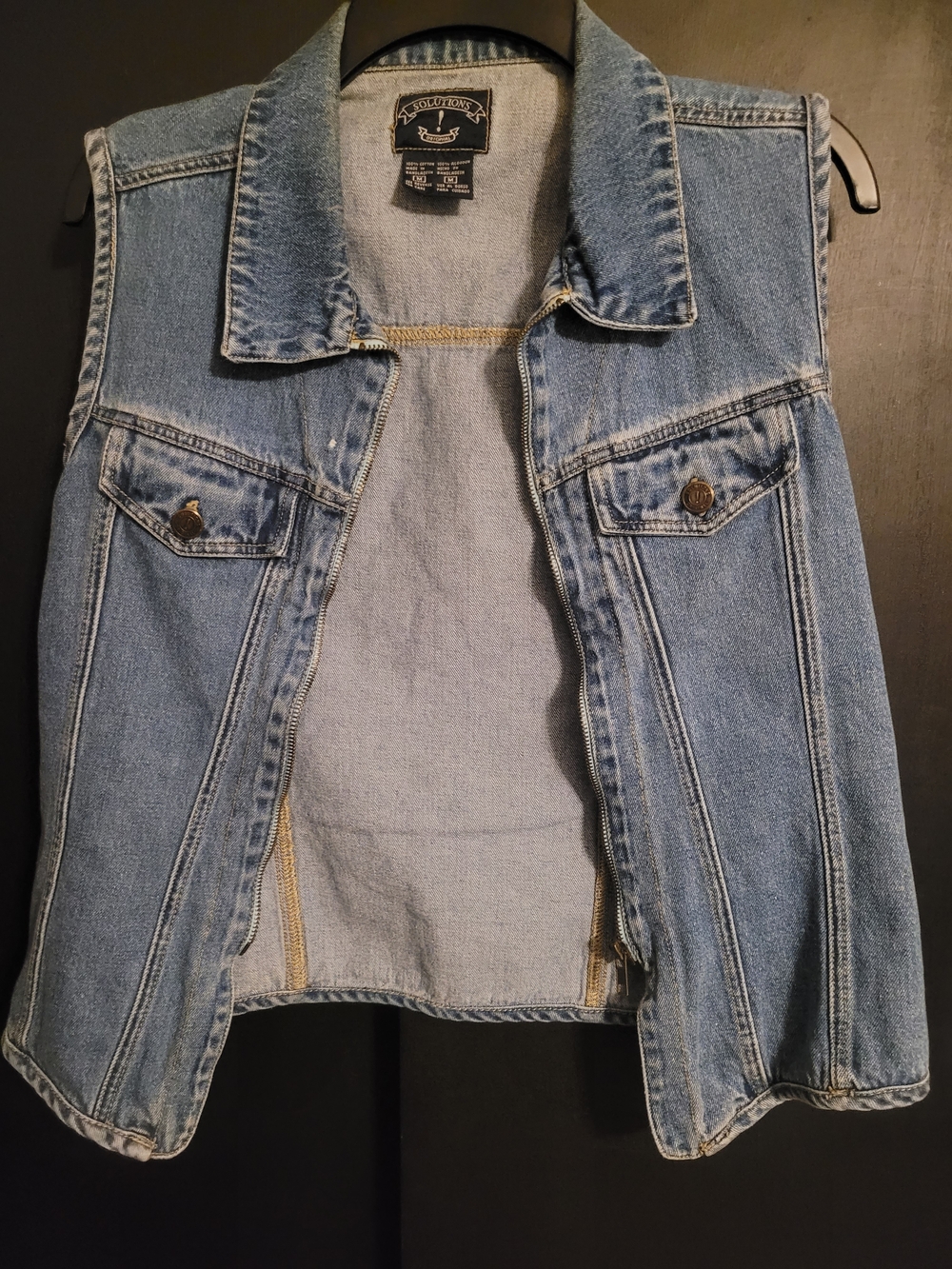 Solutions Orignal Denim Vest Women's Medium Blue Zip Front 90's Y2k